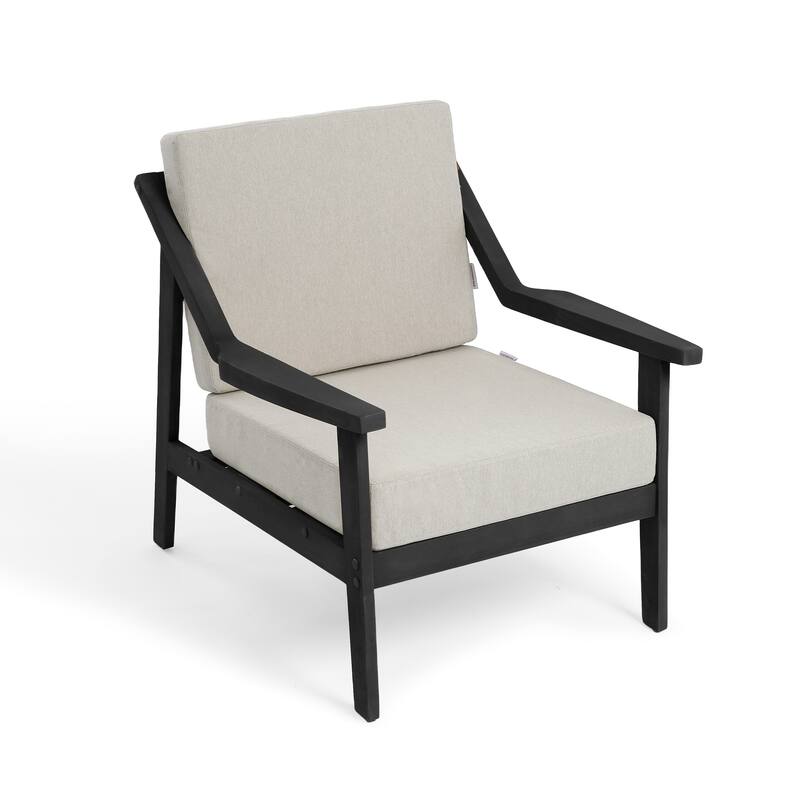 3-piece Teak Modern Cushioned Club Chairs Set Patio Bistro Set