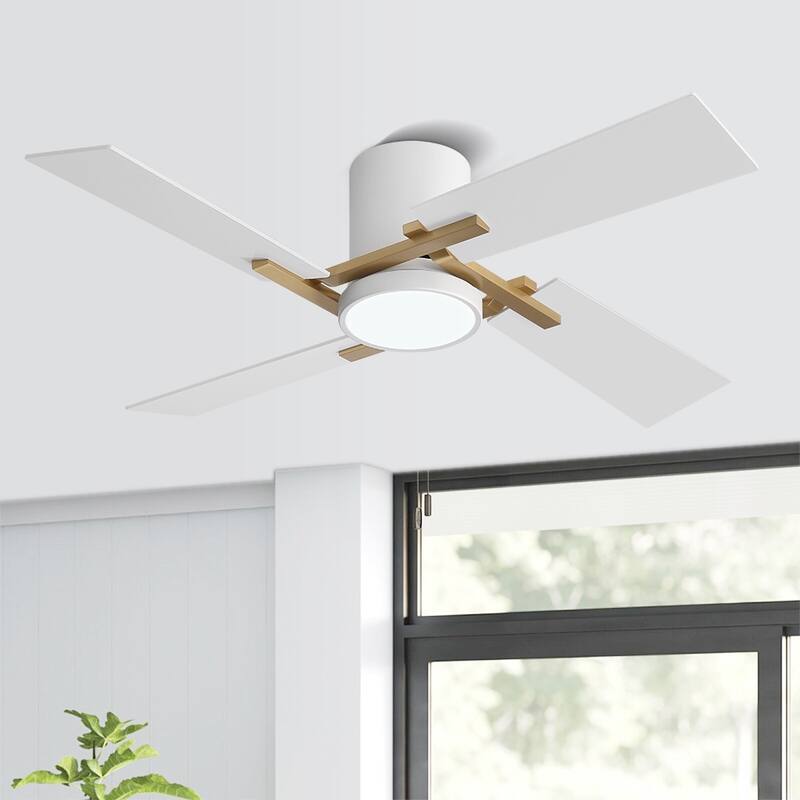 48Inch 4 Two-color Fan Blades Dc Motor Indoor Ceiling Fan With Light Kit And Remote - Gold/White - 48"