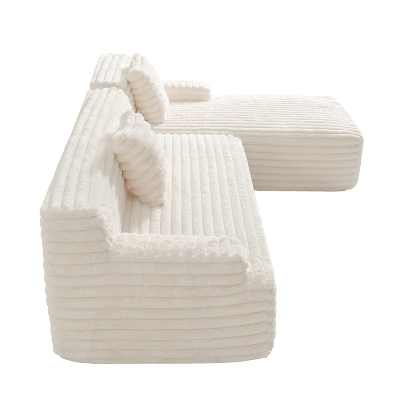 110" Faux Fur Cloud 3-Seater sat L-Shaped Sectional Sofa with Two Included Throw Pillows