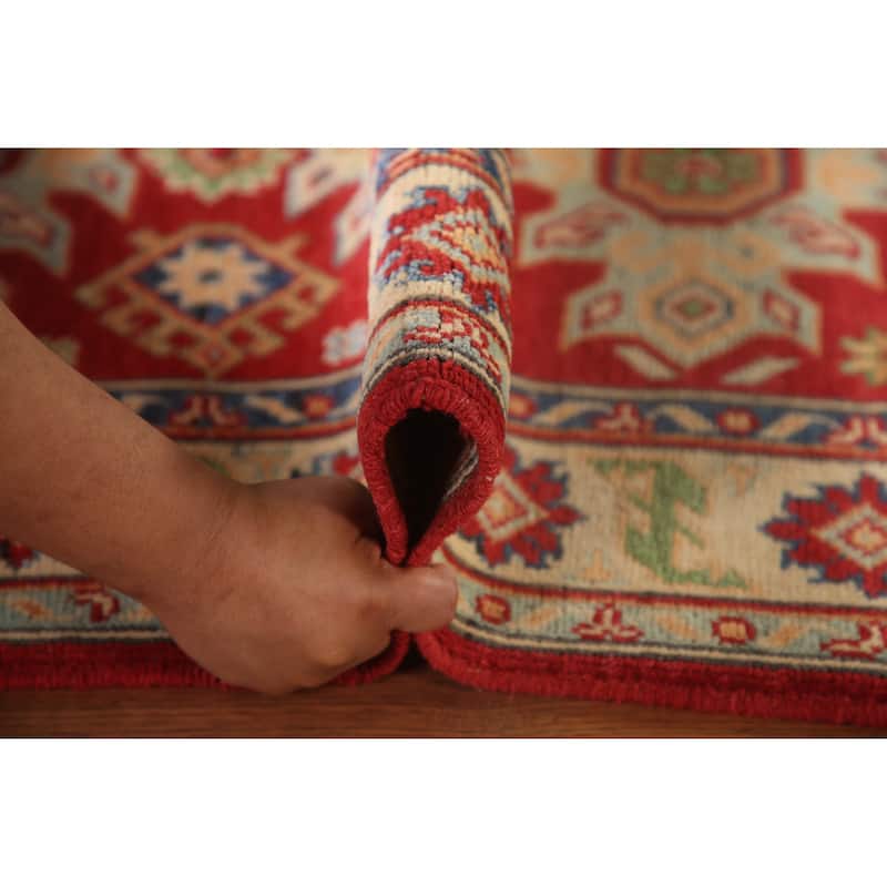 Kazak Accent Rug Hand-Knotted Red Geometric Wool Carpet - 2'9" x 4'1"