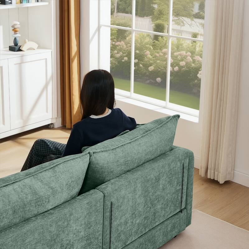 GDFStudio - Chenille Modular 3-Seater 102" L-Shaped Sectional Sofa with Ottoman