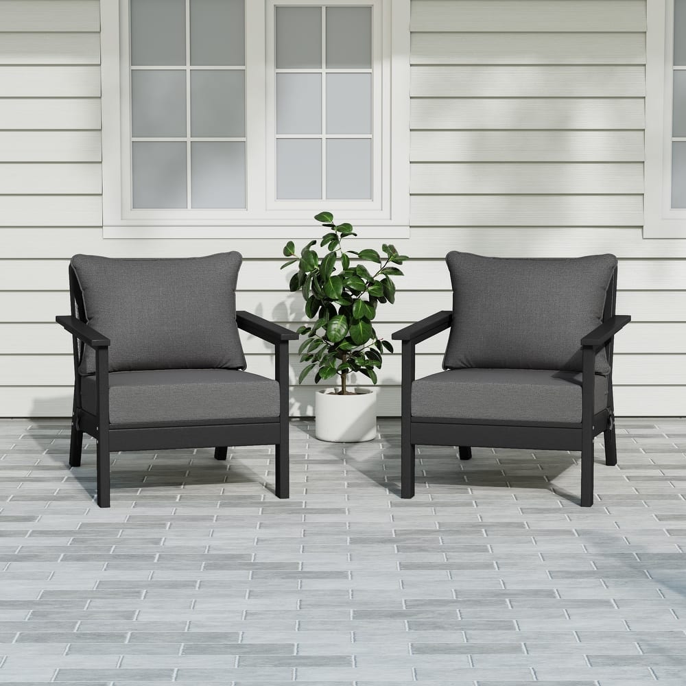 Birchwood All Weather HDPE Outdoor Patio Black Deep Seating Conversation Set With Cushions (2-Piece)