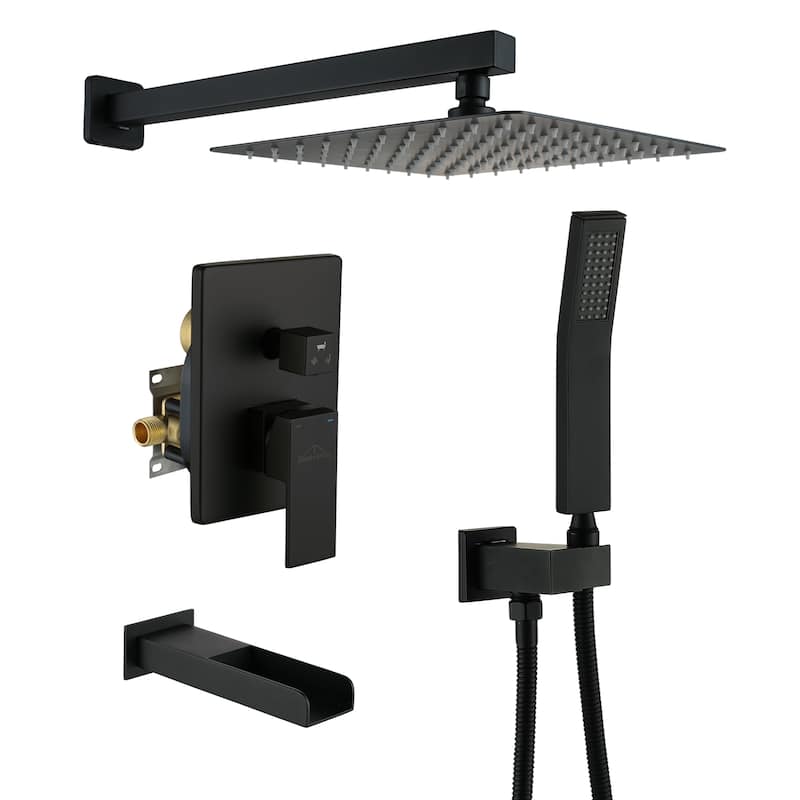 3-Function 10/12-In Wall Mounted Shower System with Handheld Shower - 10" - Matte Black