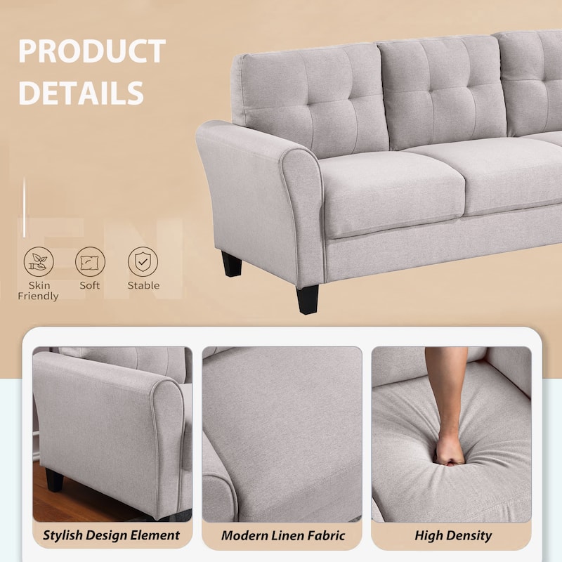 Modern Living Room Sofa Set Linen Upholstered Couch Furniture for Home or Office ,Light Grey-Blue,(1+2+3-Seat,Old Sku:SG000373AA - N/A
