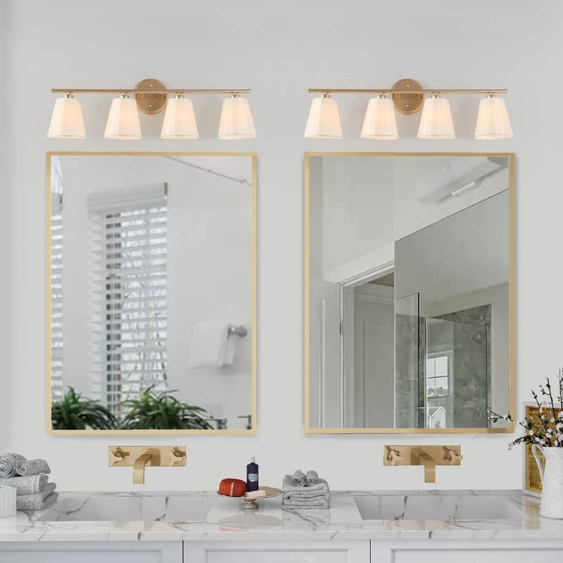 Fabrey 4-light Modern Bathroom Vanity Lights Dimmable Gold Wall Sconces with Fabric Shade - L26.5" x W6" x H8.5"