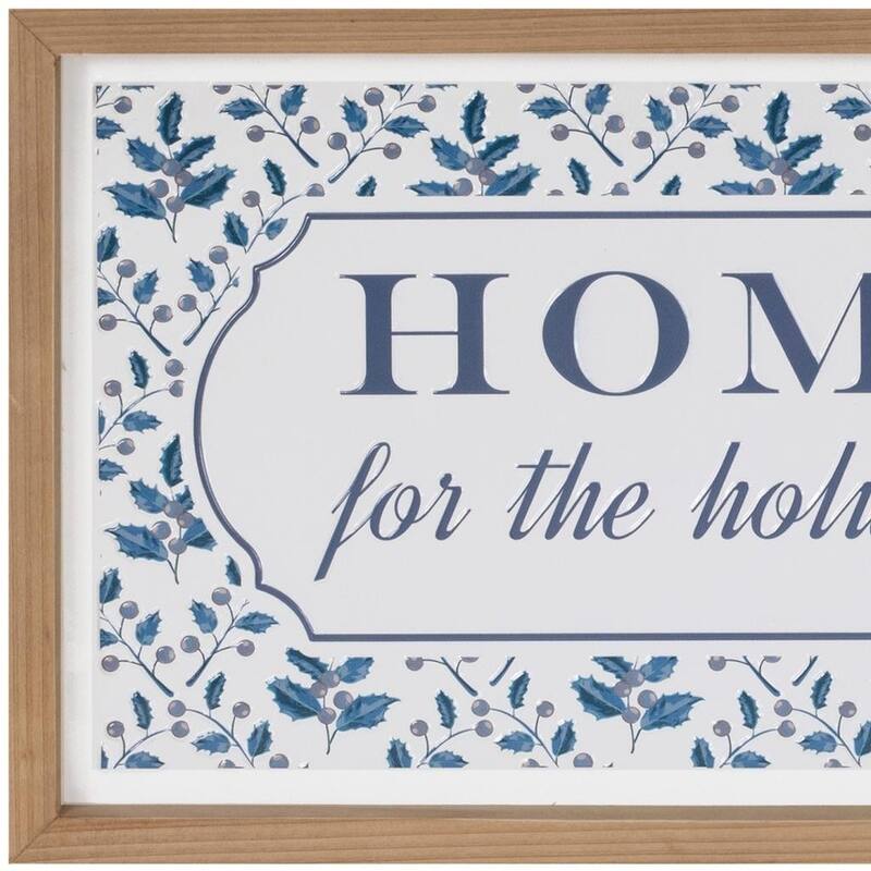HomeRoots 10" X 19" Blue And White Home For The Holidays Wood Framed Art