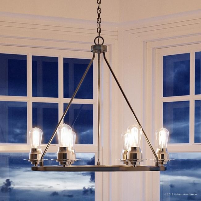 Luxury Industrial Chic Chandelier, 27.5"H x 28"W, with Vintage Style, Brushed Nickel Finish by Urban Ambiance (60 to 100 Watts - Steel - Nickel - 4 - Chandeliers For Bedrooms by Overstock.com