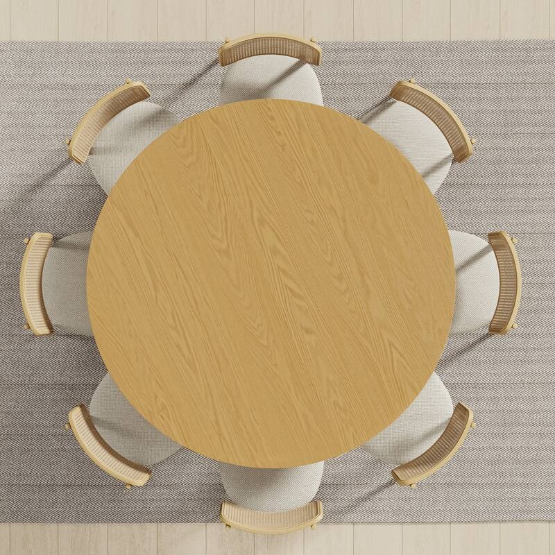Solid Wood Round Dining Table Kitchen Table with Tabletop & Textured Cylindrical Base