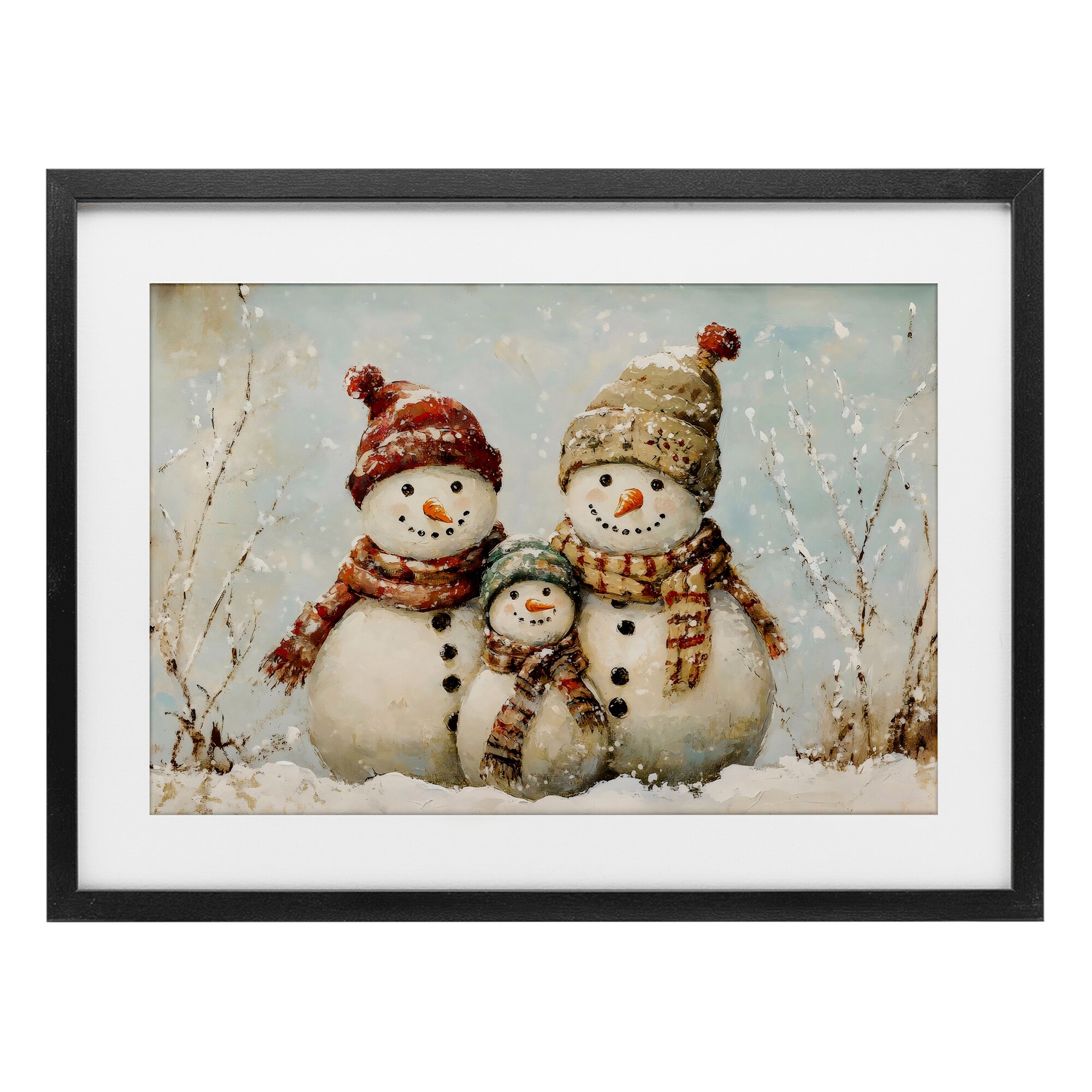 Stupell Snowman Family Of Three Under Glass Framed Design By Petal Prints Design