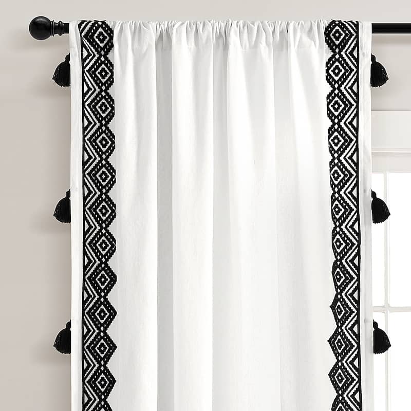 Lush Decor Aztec Diamond Border Tassel Window Curtain Panel Single - 84" x 52"