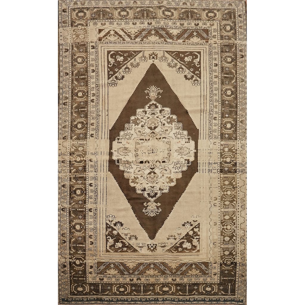 Hand Knotted Oriental 100% Wool Carpet Transitional Medallion Brown Oushak Area Rug - 10' 1'' X 6' 3''