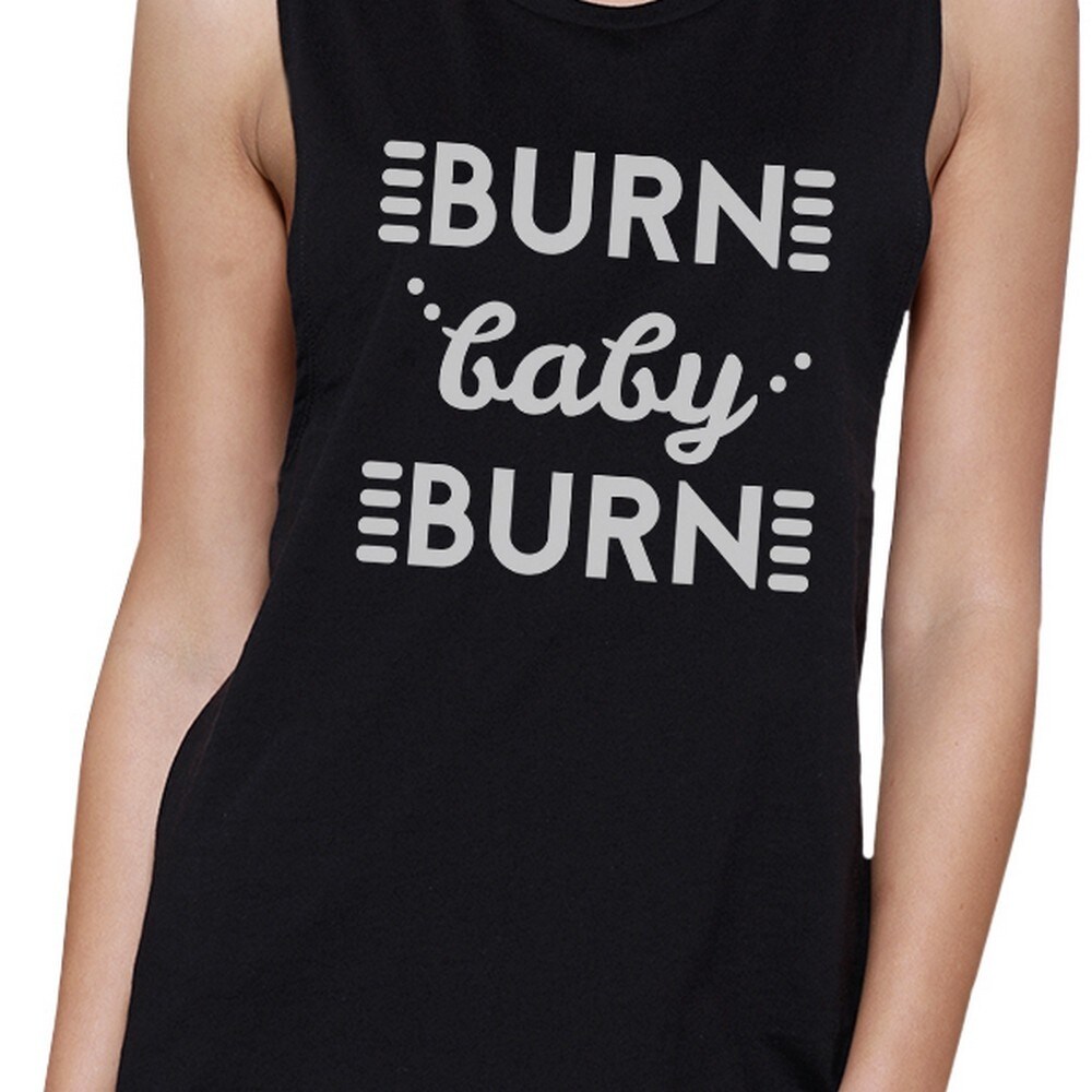 Shop Burn Baby Womens Black Funny Workout Tank Top Muscle Shirt