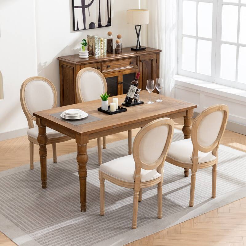 French Style Antique Painting Linen Fabric Back Dining Chair,Set of 2