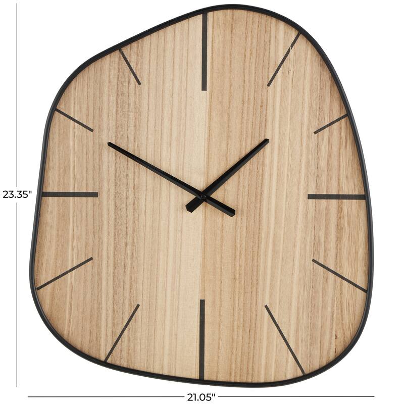 Wooden Wavy Decorative Wall Clock with Black Hands and Markers - Brown - Roche River Decor