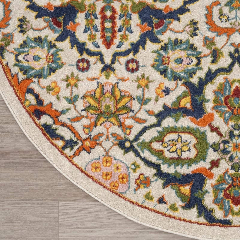 Gosu Power Loomed Geometric Floral Traditional Low Pile Area Rug By HomeRoots - 63' X '63' X '0.25