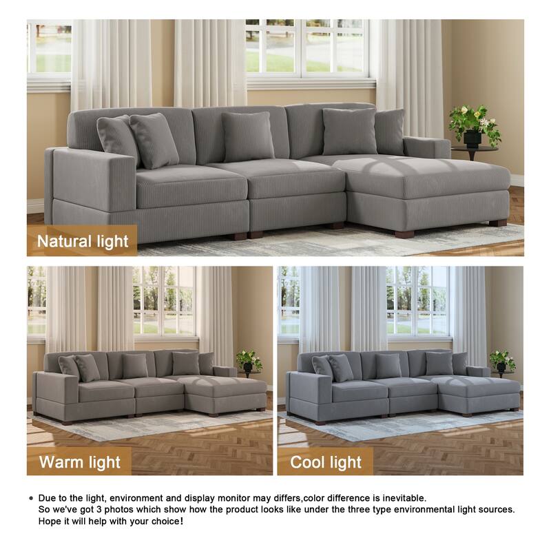 Upholstered Oversized Modular Sectional Sofa Set Corduroy Sleeper Sofa With Chaise