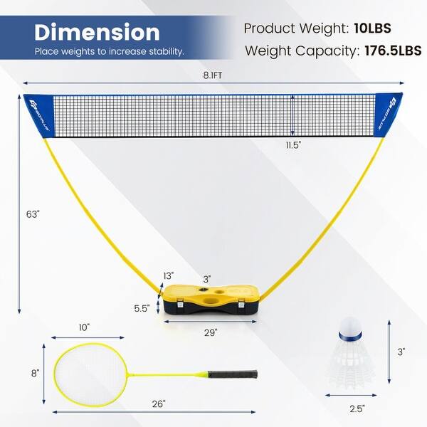 Portable Badminton Set Outdoor Sport Game Set with 2 Shuttlecocks - 106.5" x 13" x 63"
