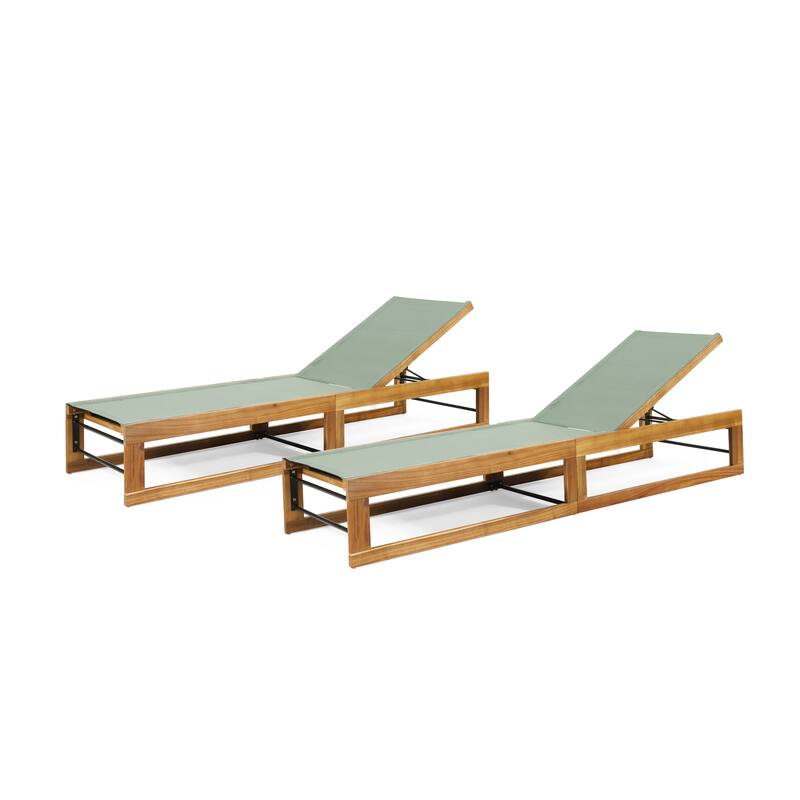 Roomfitters Outdoor Adjustable Chaise Lounge Chair, Poolside Relaxation Lounger with Acacia Frame