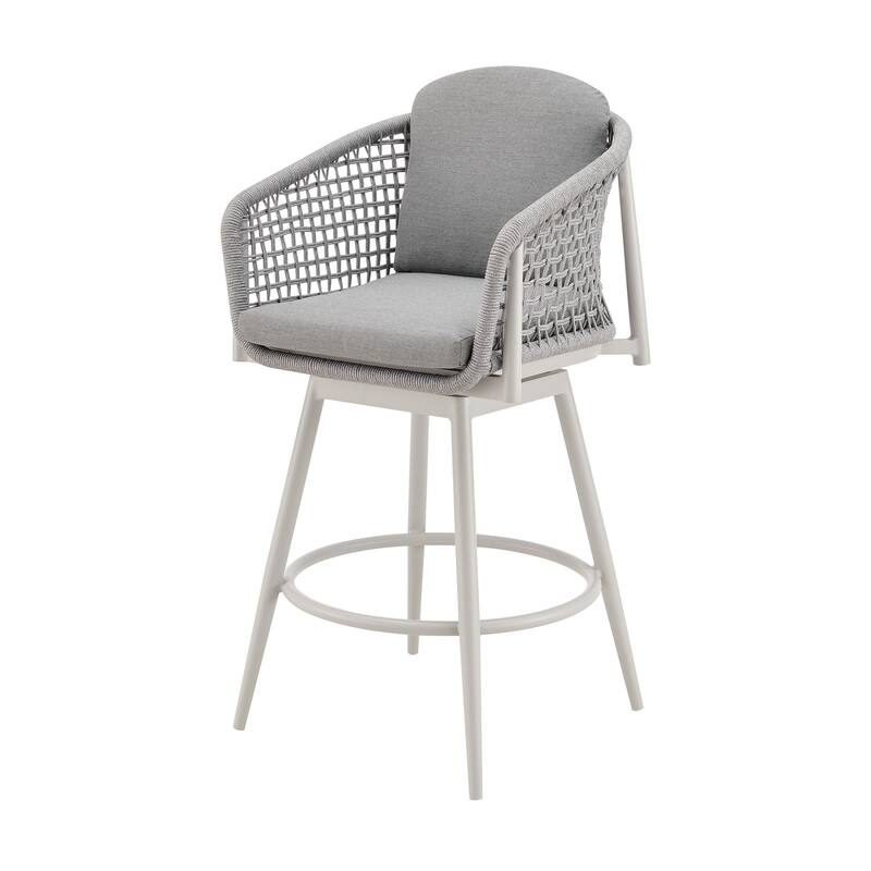 HomeRoots 44" Light Gray Metal Swivel Outdoor Bar Height chair with Footrest