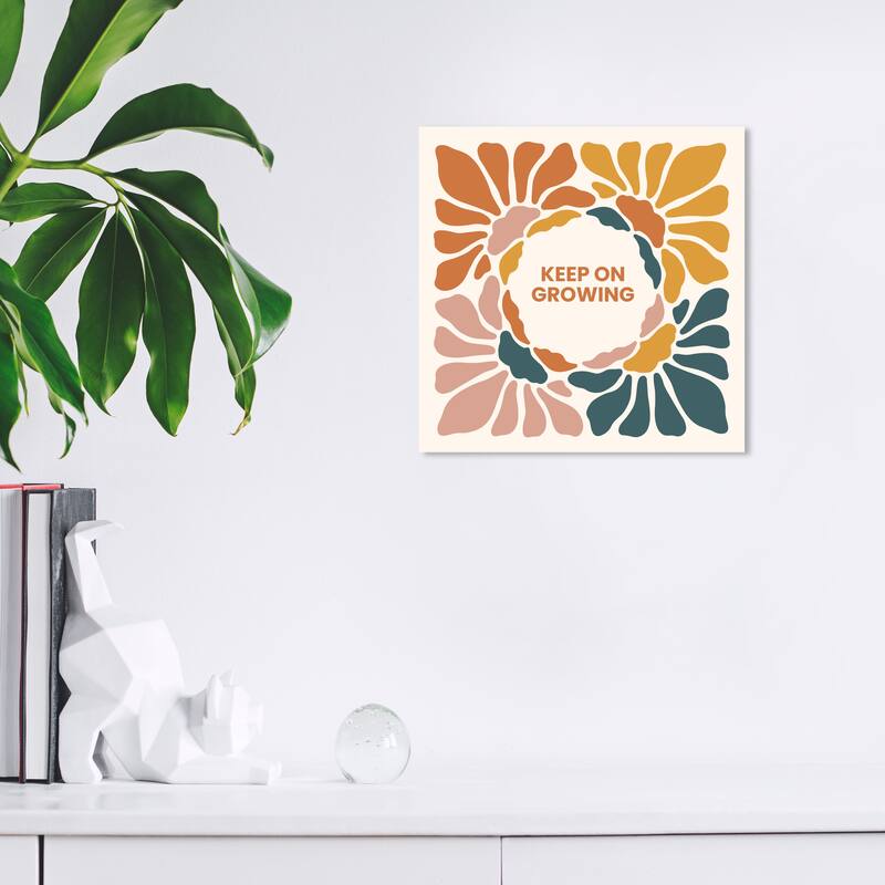 Wynwood Studio Canvas Typography and Quotes Keep on Growing Brown and Dark Blue Modern & Contemporary Wall Art Canvas Print - 12 x 12