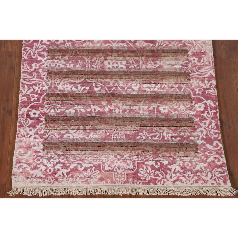 Striped / Abstract Accent Rug Hand-Knotted Modern Wool Carpet - 2'8"x 4'10"