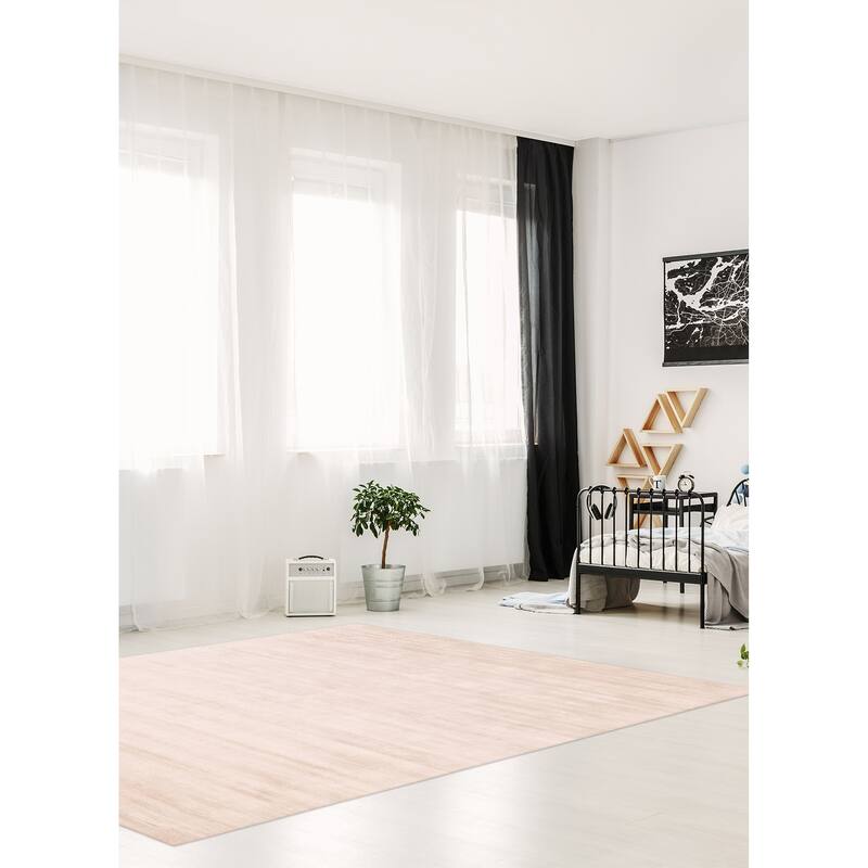 ECARPETGALLERY Hand Loomed Shimmer Ivory Viscose Rug - 6'7 x 9'5