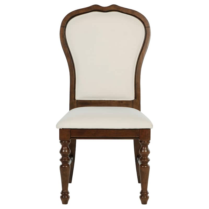 Monta Dining Side Chair Set of 2, Classic Brown Wood, Ivory Fabric