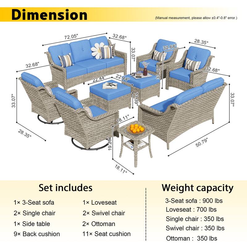 HOOOWOOO 9-piece Wicker High Back Patio Outdoor Swivel Chair Set
