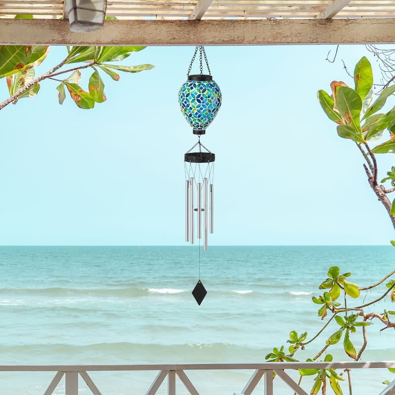 Glitzhome 37"H Solar Lighted Metal and Glass Mosaic Windchime - 37''H