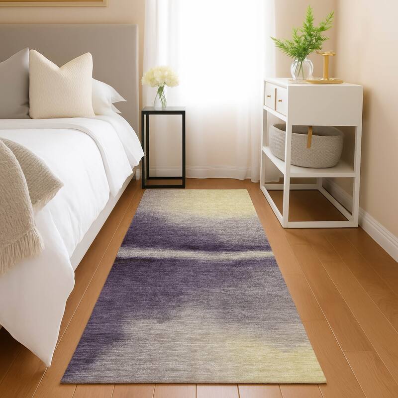 Machine Washable Indoor/ Outdoor Modern Landscape Chantille Rug