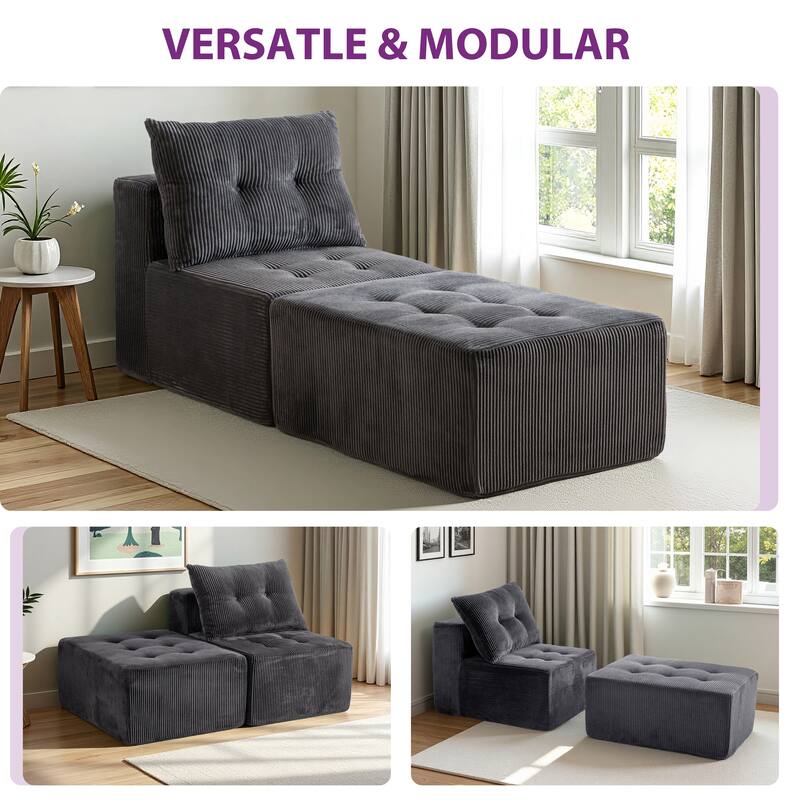 Modular Sectional Corduroy Chaise Lounge - 64.5"D x 28.3"W x 26.3"H