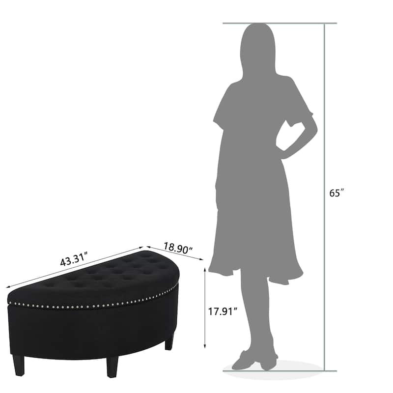 Adeco Half Moon Storage Ottoman Semi Circle Bench