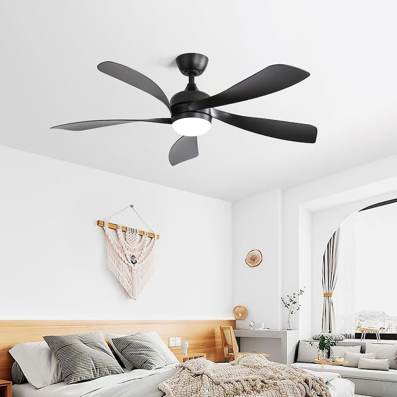 52" Modern Reversible Ceiling Fan With Light and 5 ABS Blades，Remote Control - N/A - Black