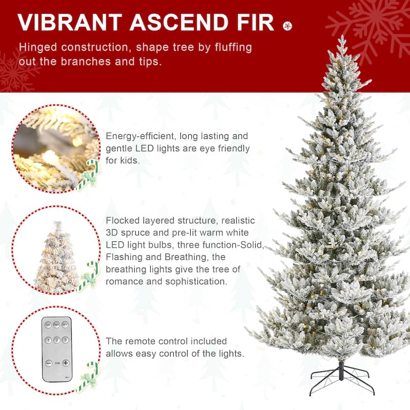 Glitzhome Snow Flocked Upward Slim Fir 7.5' or 9' Artificial Christmas Tree with LED Lights & Remote Control
