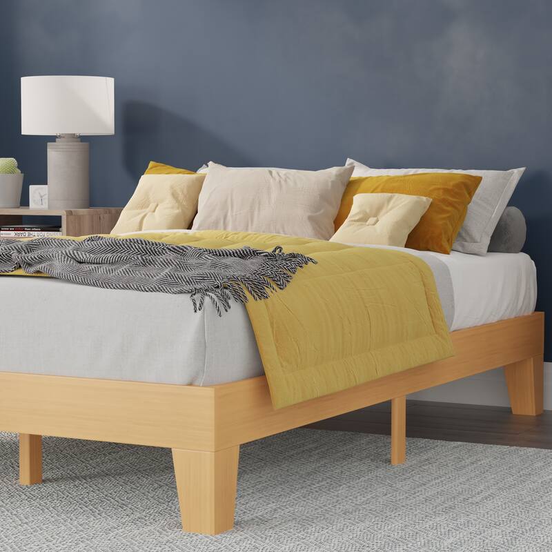 Wood Platform Bed with 14 Wooden Support Slats