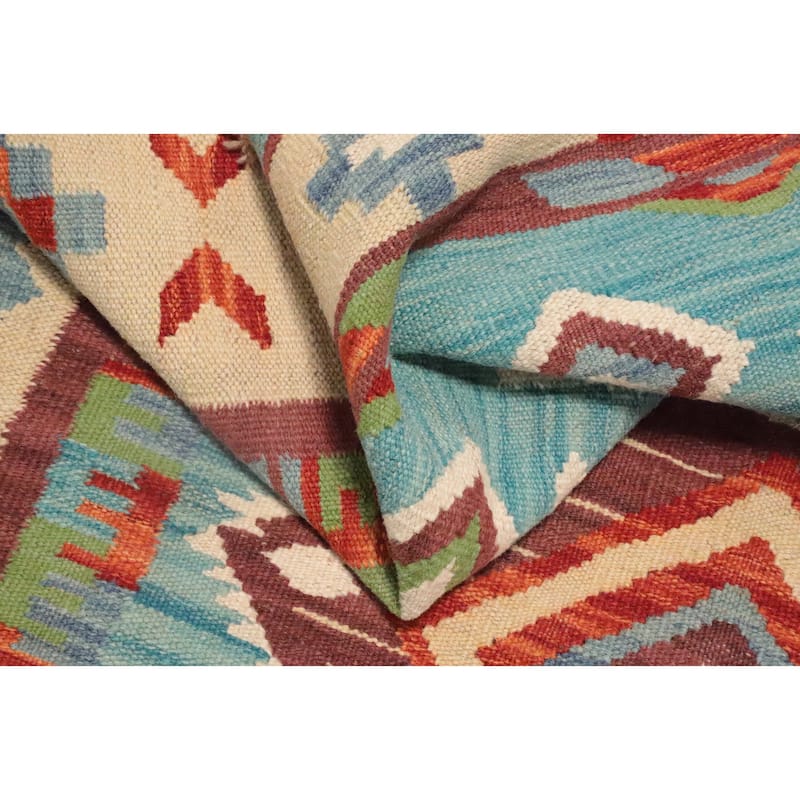 Hand Woven Oriental 100% Wool Carpet Southwestern Tribal Navy Blue & Blues Kilim Area Rug - 5' 9'' X 4' 1''