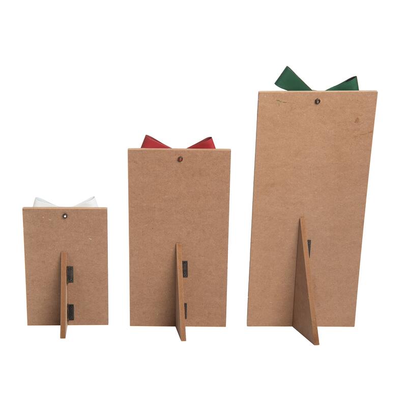 Transpac Wood 19.5 in. Multicolored Christmas Easel-Back Plaid Presents Set of 3