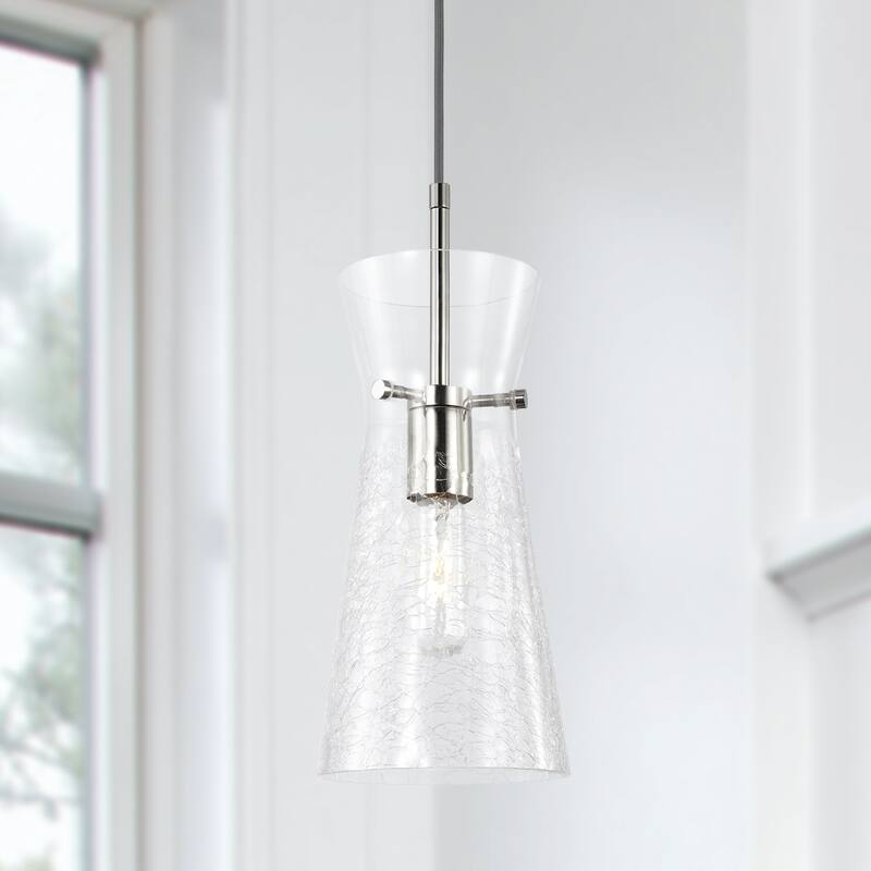 6" 1-light Pendant w/ Clear Half-Crackle Tapered Glass
