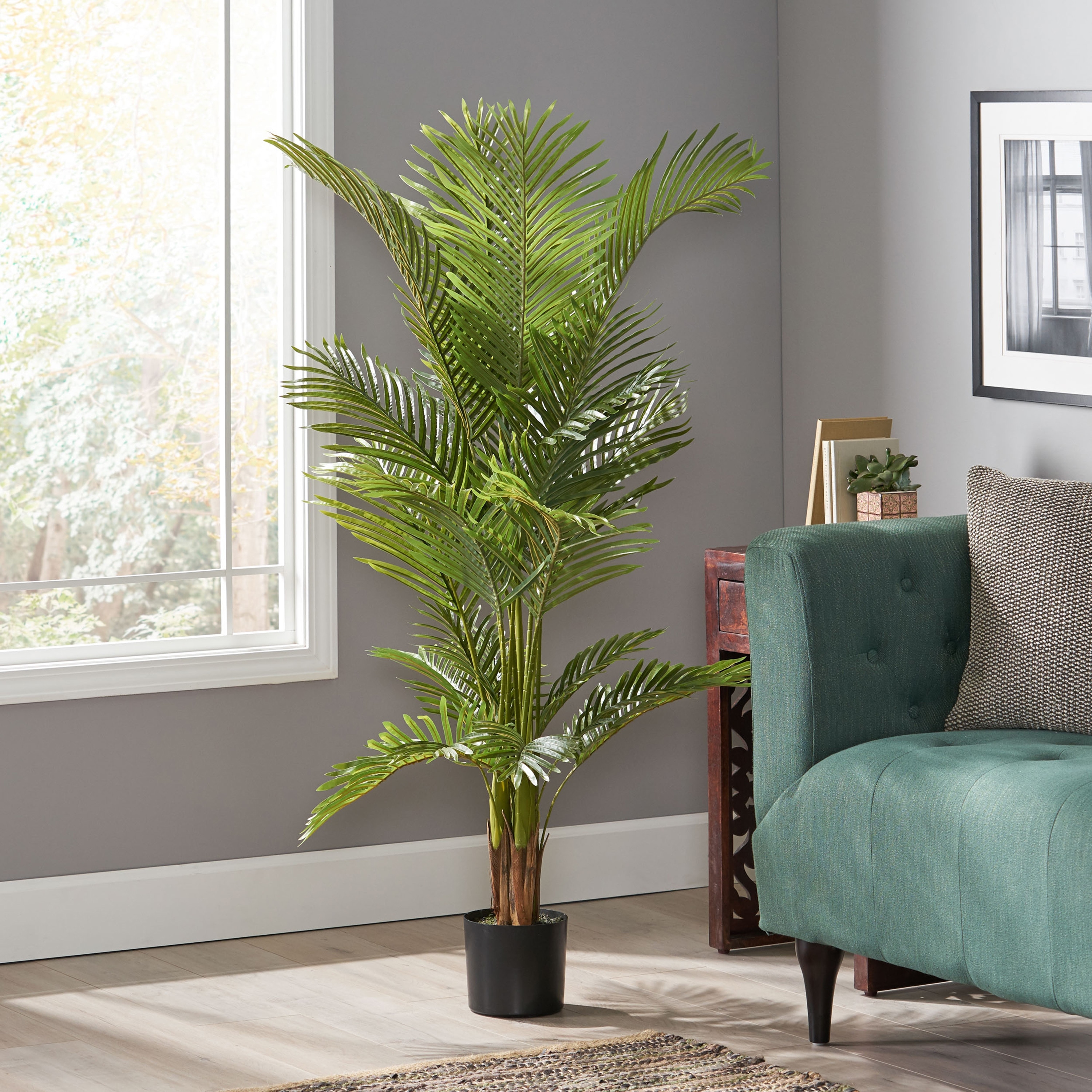 Roomfitters 150CM Artificial Palm Tree, 5 Feet Tall Fake Areca Palm Potted Plant Silk Tree for Home Office Corner Decor, Green