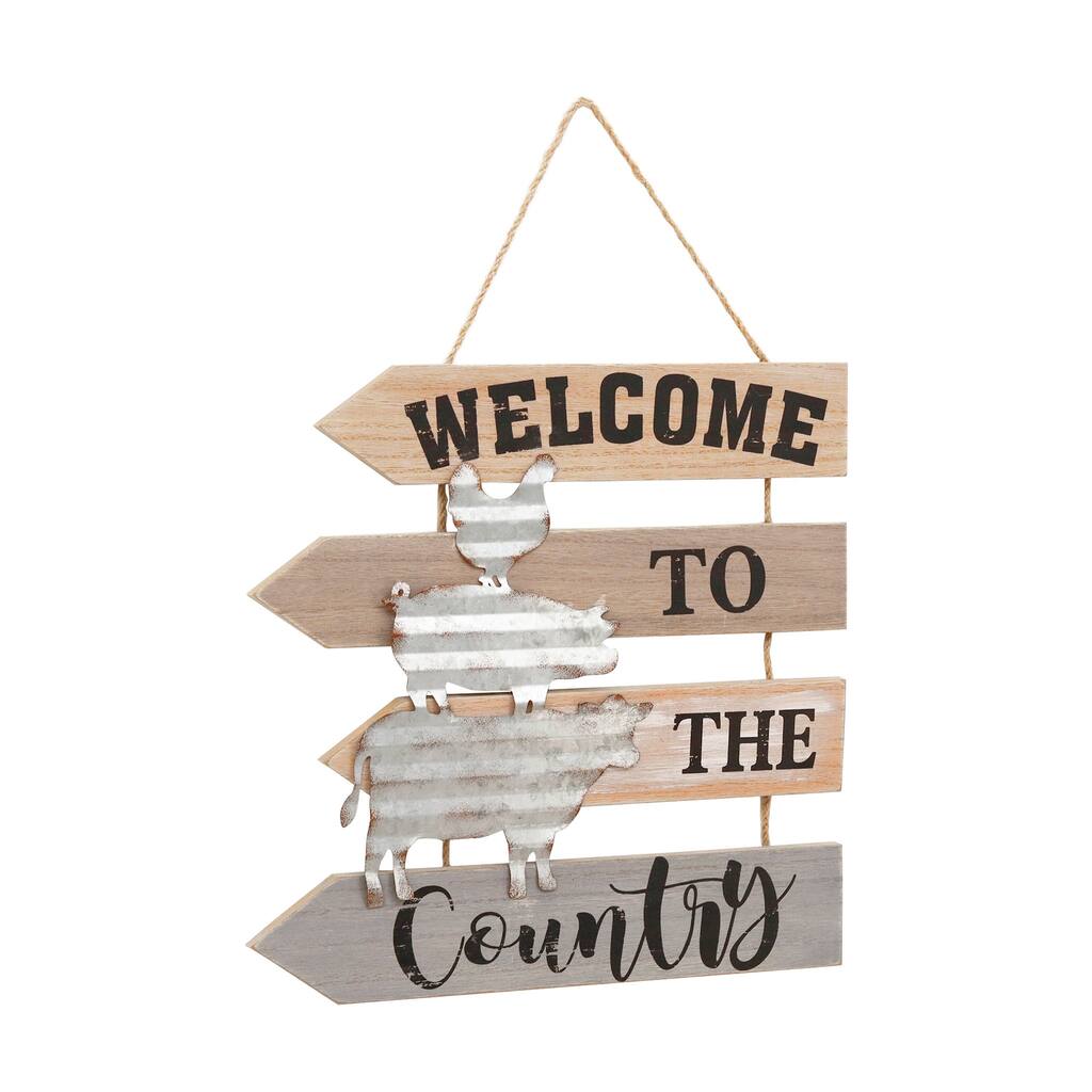 Arrow-Shaped Welcome Sign with Galvanized Metal Animals, Front Door Signs For Home Decor, 11.5''H