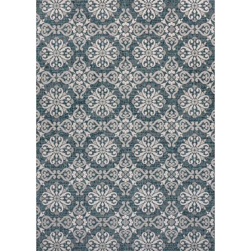 JONATHAN Y Maribel Traditional Mediterranean Tile Design Indoor/Outdoor Area Rug - 8 X 10 - Turquoise/Cream