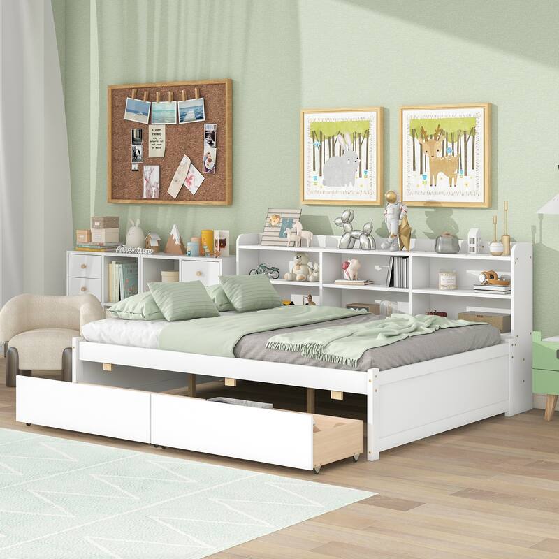 Bed with Side Bookcase, Drawers
