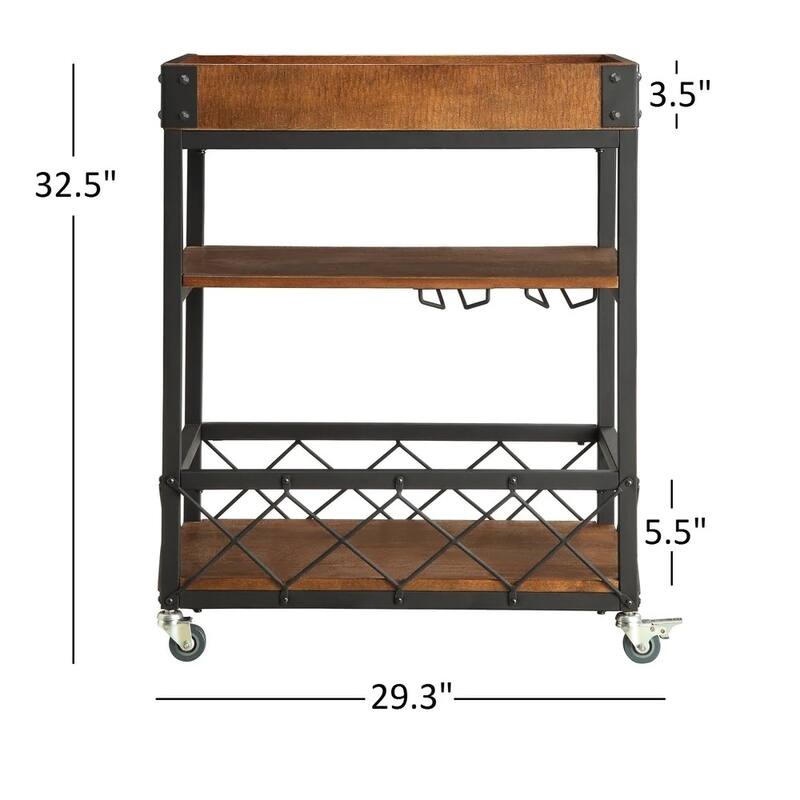 Myra Rustic Serving Cart with Wine Inserts and Removable Tray Top by iNSPIRE Q Classic