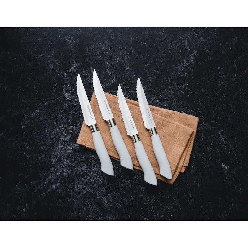 Dura Living EcoCut 4-Piece Steak Knife Set - High Carbon Micro-Serrated Stainless Steel Blades, Sustainable Ergonomic Handles