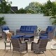 preview thumbnail 52 of 91, Outdoor Patio Furniture Set Brown Wicker Patio Conversation Seating Sets 9 Piece - Navy Blue