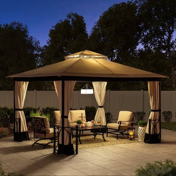 Shop Sunjoy 10 Ft X 12 Ft Beige And Black Steel Gazebo Overstock 13471021