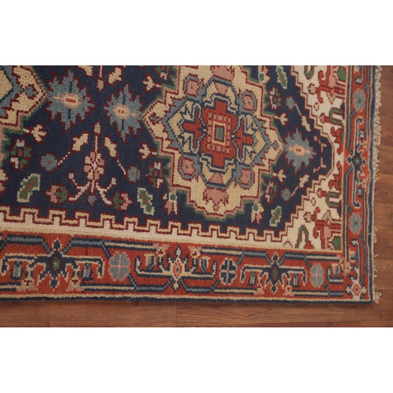 Navy Blue Heriz Serapi Runner Rug Hand-Knotted Wool Carpet - 2'7"x 9'10"