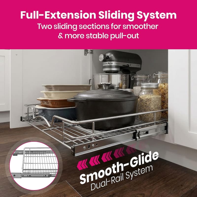 Pull Out Cabinet Drawer Organizer, Heavy Duty- Steel Metal- Chrome Finish