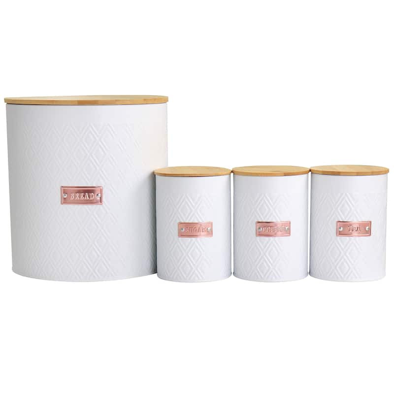 MegaChef 4 Piece Iron Canister Set in White - 4 Piece Set