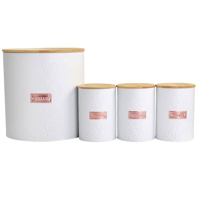 MegaChef 4 Piece Iron Canister Set in White - 4 Piece Set